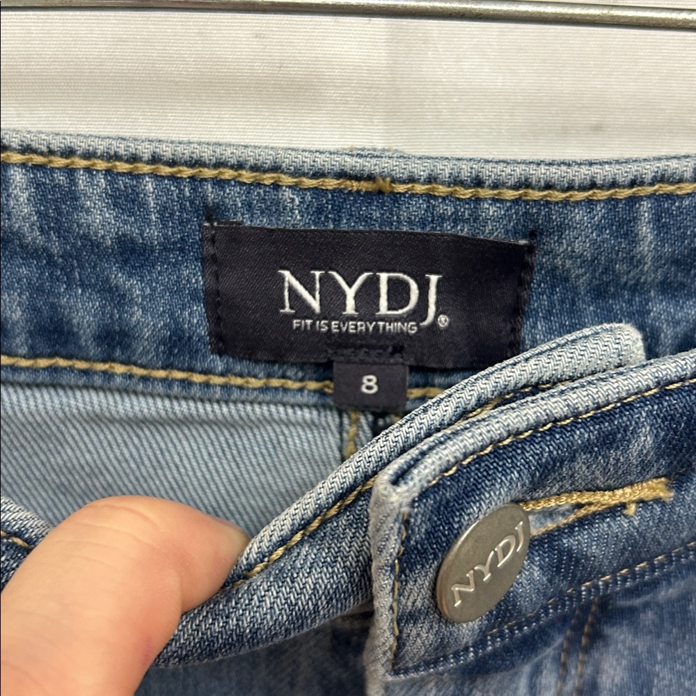 NYDJ Teresa Blue Floral Embroidered Wide Leg Jeans - Picture 3 of 11